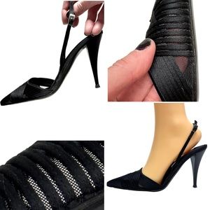 GIUSEPPE ZANOTTI Pointed Toe Slingback Satin & Mesh Pumps Heels 6.5 Italy